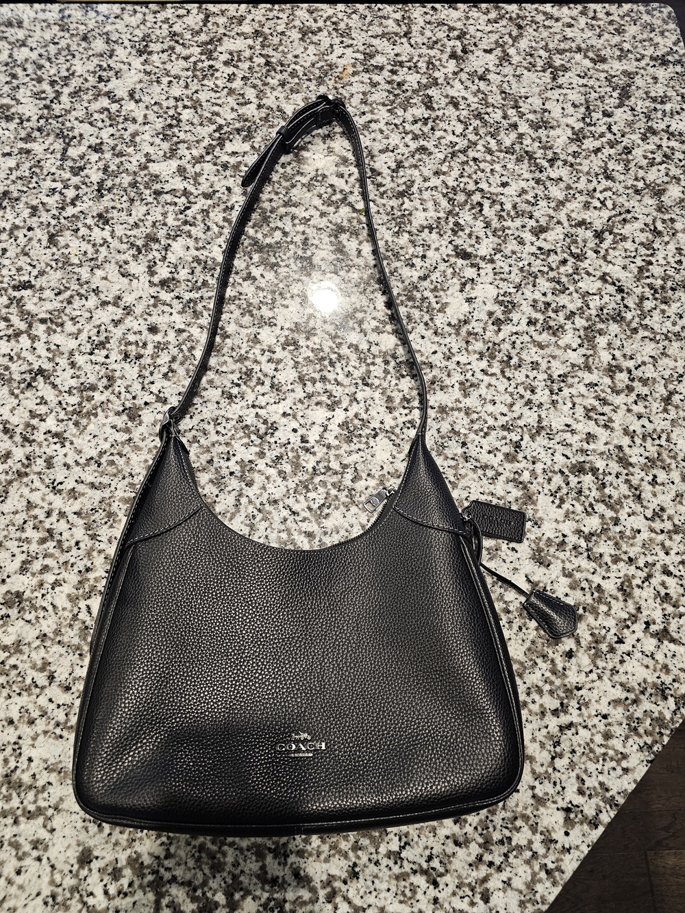 Coach Elle Black Pebbled Leather Shoulder Hobo